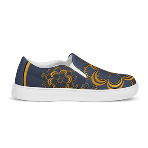 Navy Blue Mandal Canvas Shoes Statement Style - Dipaliz - Sneakers