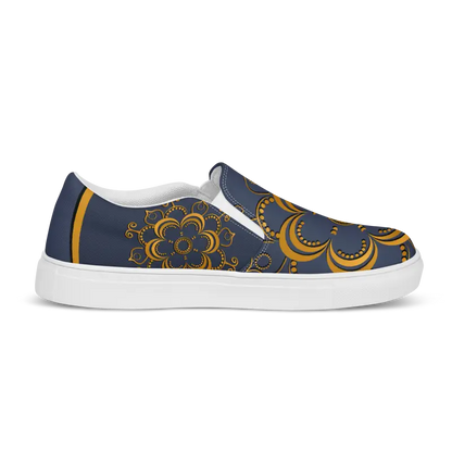 Step Up in Style: Navy Blue Mandala Canvas Shoes