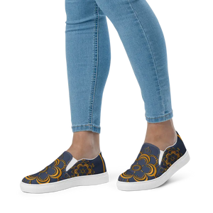 Navy Blue Mandal Canvas Shoes Statement Style - Dipaliz - Sneakers