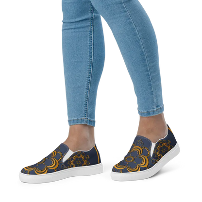 Step Up in Style: Navy Blue Mandala Canvas Shoes