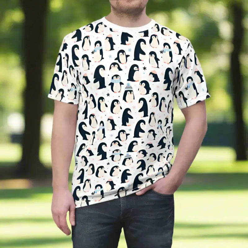 Chill in Style with Cool Penguins Snowflakes Cut & Sew Tee - T-shirts