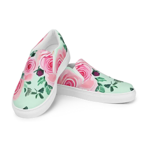 Women’s Canvas Shoes Pink Roses Pattern Comfort Style - Dipaliz - Sneakers