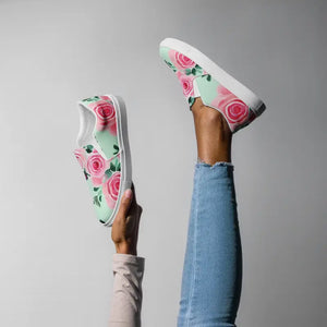 Women’s Canvas Shoes Pink Roses Pattern Comfort Style - Dipaliz - Sneakers