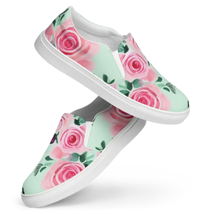 Women’s Canvas Shoes Pink Roses Pattern Comfort Style - Dipaliz - Sneakers
