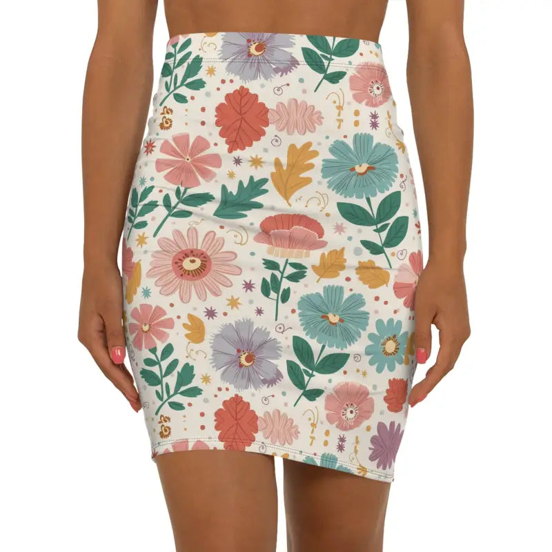 Stretchy Pencil Skirt with Pastel Flowers for Every Occasion - l / Black Stitching Skirts