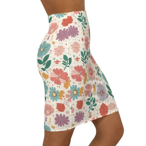 Stretchy Pencil Skirt - Pastel Flowers Comfort Fit - Dipaliz - Skirts