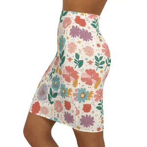 Stretchy Pencil Skirt - Pastel Flowers Comfort Fit - Dipaliz - Skirts