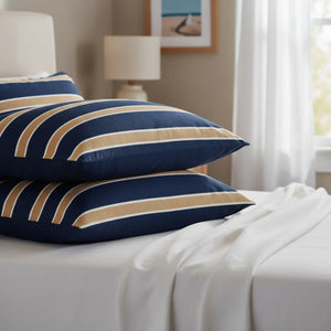 Striped Cotton Bed Set – Navy - Dipaliz - Bedding Sets