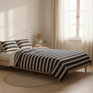 Striped Cotton Bed Set – Navy - Dipaliz - Bedding Sets