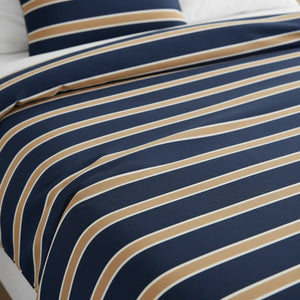 Striped Cotton Bed Set – Navy - Dipaliz - Bedding Sets