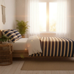 Striped Cotton Bed Set – Navy - Dipaliz - Bedding Sets
