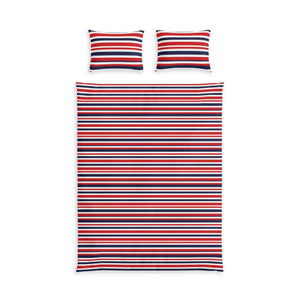 Striped Cotton Bed Set, Red White & Navy Breton Duvet Cover with Pillowcases - Bedding Sets