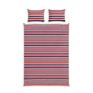 Striped Cotton Bed Set, Red White & Navy Breton Duvet Cover with Pillowcases - Bedding Sets