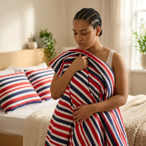 Striped Cotton Bed Set, Red White & Navy Breton Duvet Cover with Pillowcases - Bedding Sets