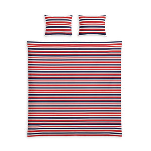 Striped Cotton Bed Set, Red White & Navy Breton Duvet Cover with Pillowcases - Bedding Sets