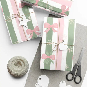 Bow Gift Wrap Sage Vintage Holiday Magic - Dipaliz - Wrapping Paper