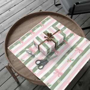 Bow Gift Wrap Sage Vintage Holiday Magic - Dipaliz - Wrapping Paper
