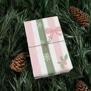 Bow Gift Wrap Sage Vintage Holiday Magic - Dipaliz - Wrapping Paper