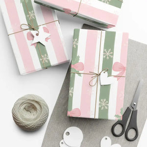 Bow Gift Wrap Sage Vintage Holiday Magic - Dipaliz - Wrapping Paper