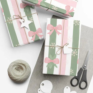 Bow Gift Wrap Sage Vintage Holiday Magic - Dipaliz - Wrapping Paper