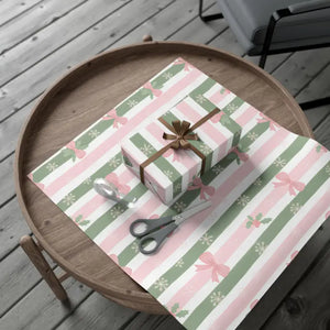 Bow Gift Wrap Sage Vintage Holiday Magic - Dipaliz - 29’’ x 20’’ / Matte - Wrapping Paper