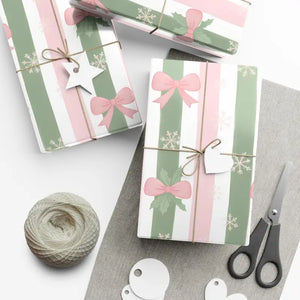 Bow Gift Wrap Sage Vintage Holiday Magic - Dipaliz - Wrapping Paper