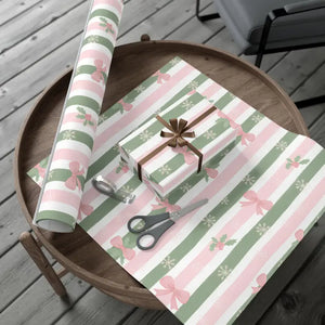 Bow Gift Wrap Sage Vintage Holiday Magic - Dipaliz - Wrapping Paper