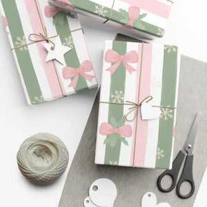 Bow Gift Wrap Sage Vintage Holiday Magic - Dipaliz - Wrapping Paper