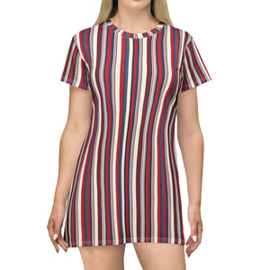 Striped Red Navy Aop T-shirt Dress Casual Tunic - Dipaliz - Dresses