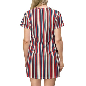 Striped Red Navy Aop T-shirt Dress Casual Tunic - Dipaliz - Dresses