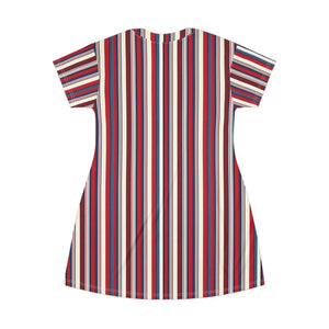 Striped Red Navy Aop T-shirt Dress Casual Tunic - Dipaliz - Dresses