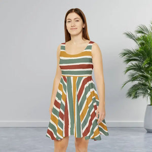 Dresses - Striped Retro Skater Dress - Vintage Fall A-line Scoop Neck - Dipaliz Xs