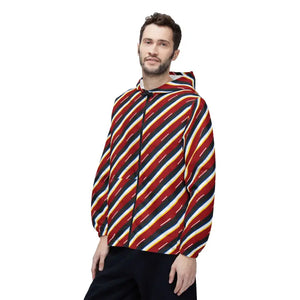 Outerwear - Striped Retro Windbreaker - Bold Diagonal Red Navy Gold - Dipaliz