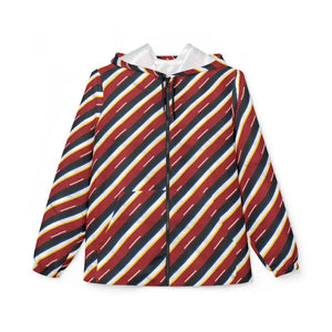 Outerwear - Striped Retro Windbreaker - Bold Diagonal Red Navy Gold - Dipaliz