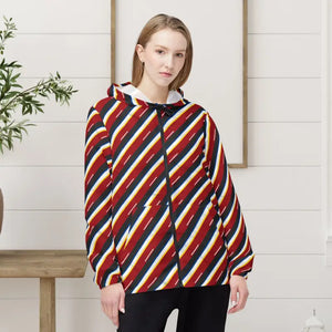 Outerwear - Striped Retro Windbreaker - Bold Diagonal Red Navy Gold - Dipaliz Xs