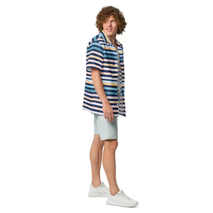 Eco-friendly Unisex Button Shirt - Stripes on Blue - Dipaliz - Shirts