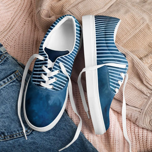 Navy Stripes Lace-up Canvas Shoes - Breathable Lining - Dipaliz