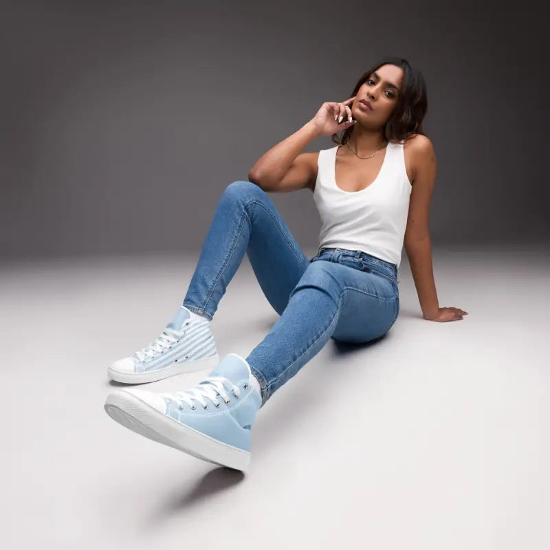 Step Up in Style with Stripes Refined Canvas High Tops - White / 5 Shoes