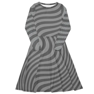 Wavy Grey Stripes Long Sleeve Midi Dress - Eco-chic Style - Dipaliz - Dresses