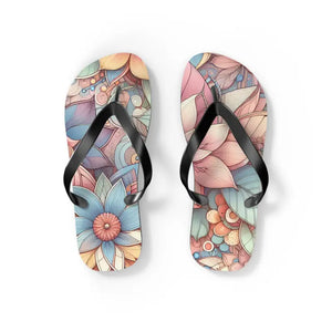 Flip Flops Black Pvc Strap Flowers Summer Style - Dipaliz - Slippers