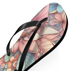 Flip Flops Black Pvc Strap Flowers Summer Style - Dipaliz - Slippers
