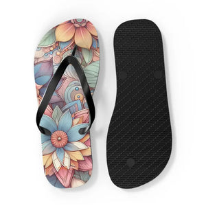 Flip Flops Black Pvc Strap Flowers Summer Style - Dipaliz - Slippers