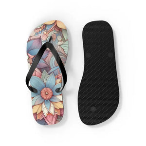 Flip Flops Black Pvc Strap Flowers Summer Style - Dipaliz - Slippers