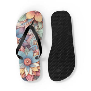 Flip Flops Black Pvc Strap Flowers Summer Style - Dipaliz - Slippers
