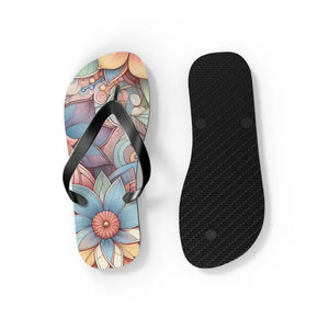 Flip Flops Black Pvc Strap Flowers Summer Style - Dipaliz - Slippers