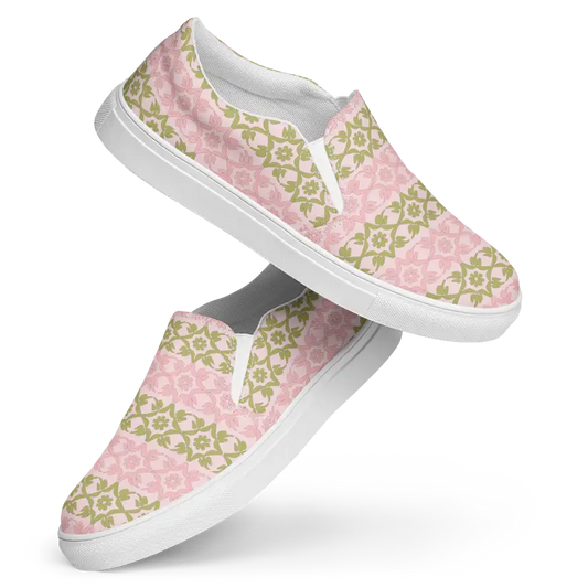 Strut In Style: Pink Geometric Floral Canvas Shoes