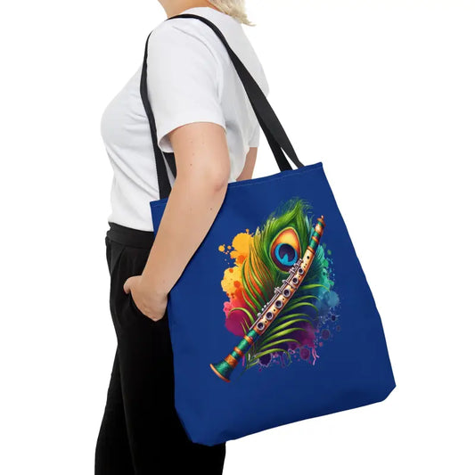 Peacock Flute Tote: Vibrant All-over Print for Unique Taste - Large Bags