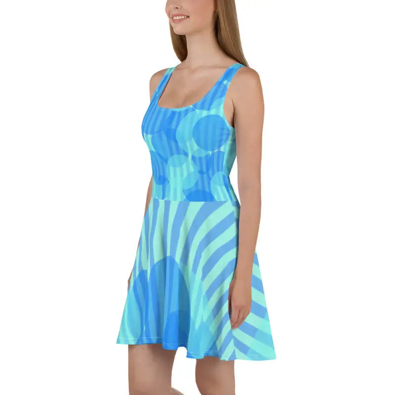 Turn Heads in an Electric Blue Wavy Stripes Skater Dress - Dresses