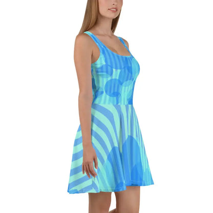 Turn Heads in an Electric Blue Wavy Stripes Skater Dress - Dresses