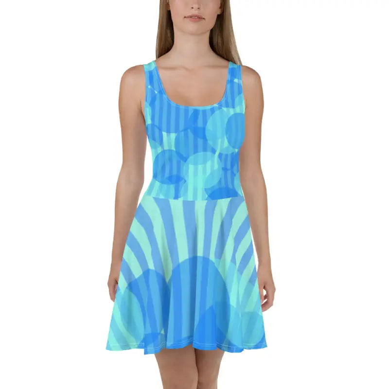 Turn Heads in an Electric Blue Wavy Stripes Skater Dress - Xs Dresses